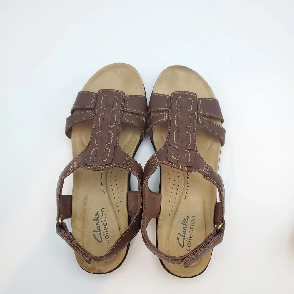 Clarks Laurieann Kay Tan Brown Leather Slingback Sandals Women's Size 7.5